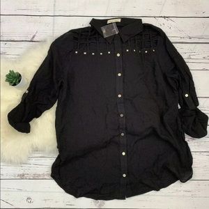 Zenana Signaure Black Button Front Long Sleeve 2X